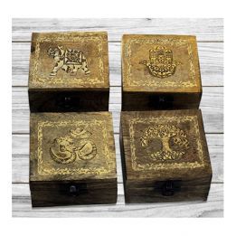 CAJA madera 4 diseños-Acabado quemado oro